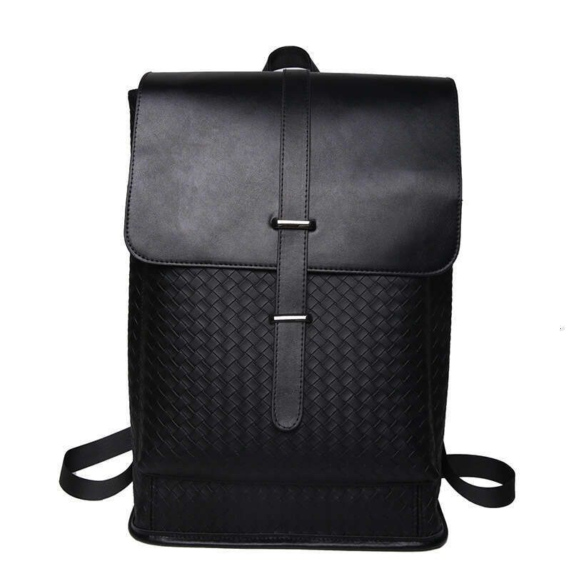 Trendy Brand Simple Men's Personality Flip Cover College Student Laptop Bag Large Capacity Commuter-Woven - Texture Leather