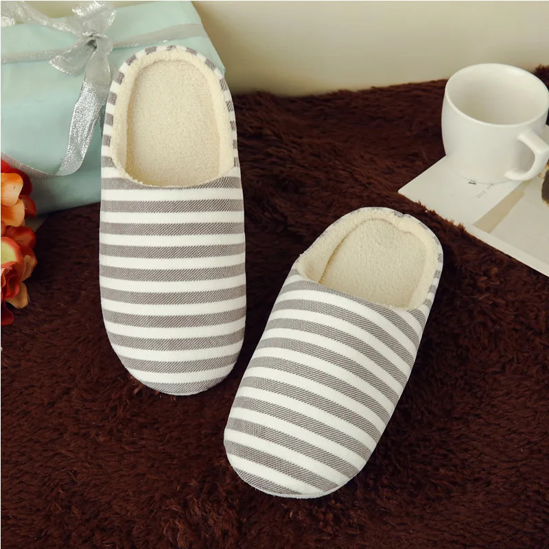 Sandals Women Men Warm Striped Home Slippers Women Indoors slip on Flats Cozy Winter House Shoes Woman Soft 250731