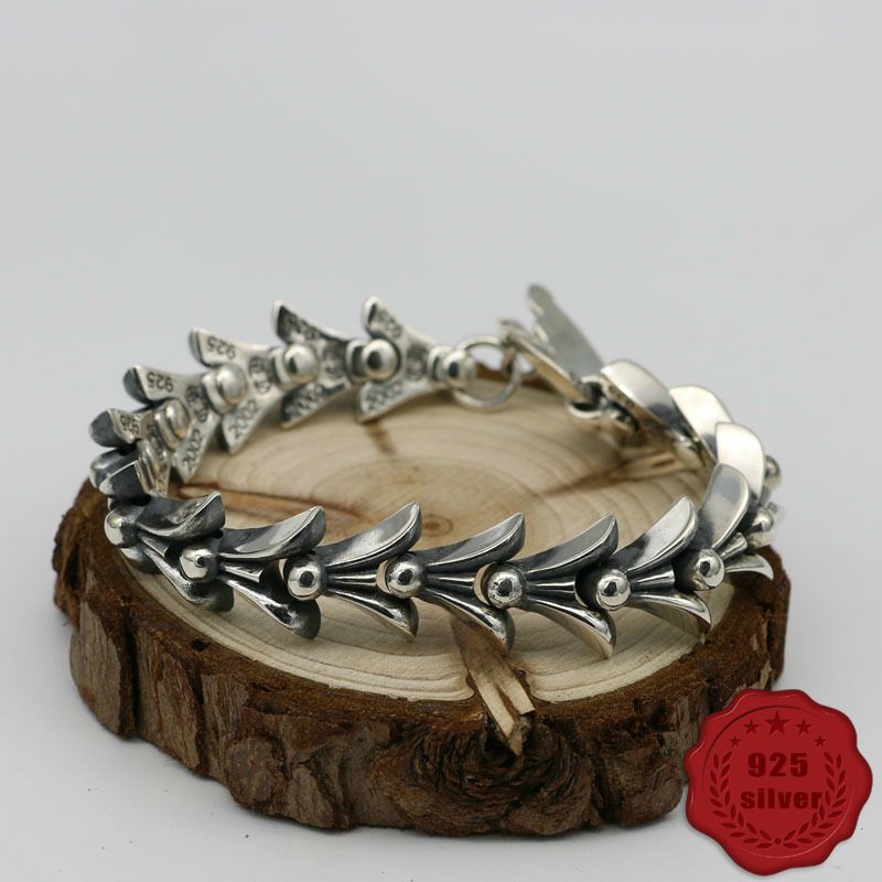 D91 S925 Sterling Silver Bracelet Fashion Letter Personalized Retro Cross Tail Punk Hip Hop Style Lover Gift