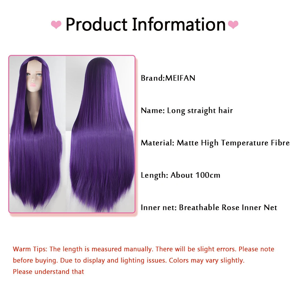 MEIFAN Synthetic Lolita Cosplay Wig Blonde Blue Red Pink Green Purple Hair for Cosplay Party 100CM Long Straight Wigs for Women 250805