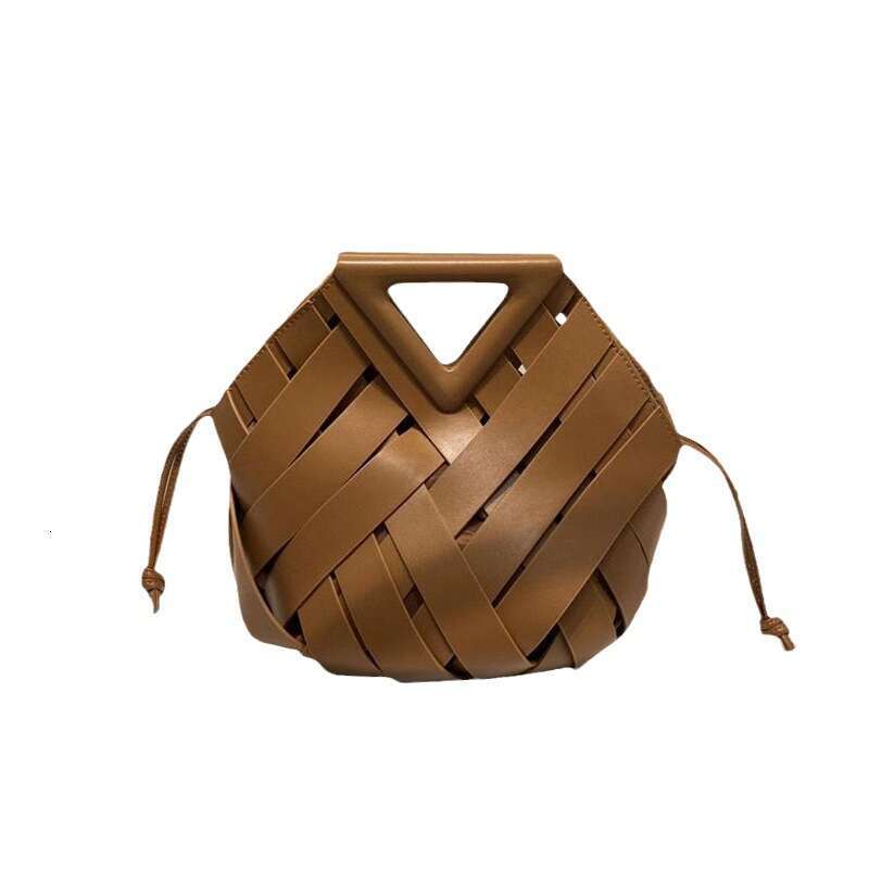 DHcollections New Style Vegetable Basket Triangle Magnetic Buckle Genuine Leather Woven Hollow Women's Handbag Tote Shoulder Crossbody Bag