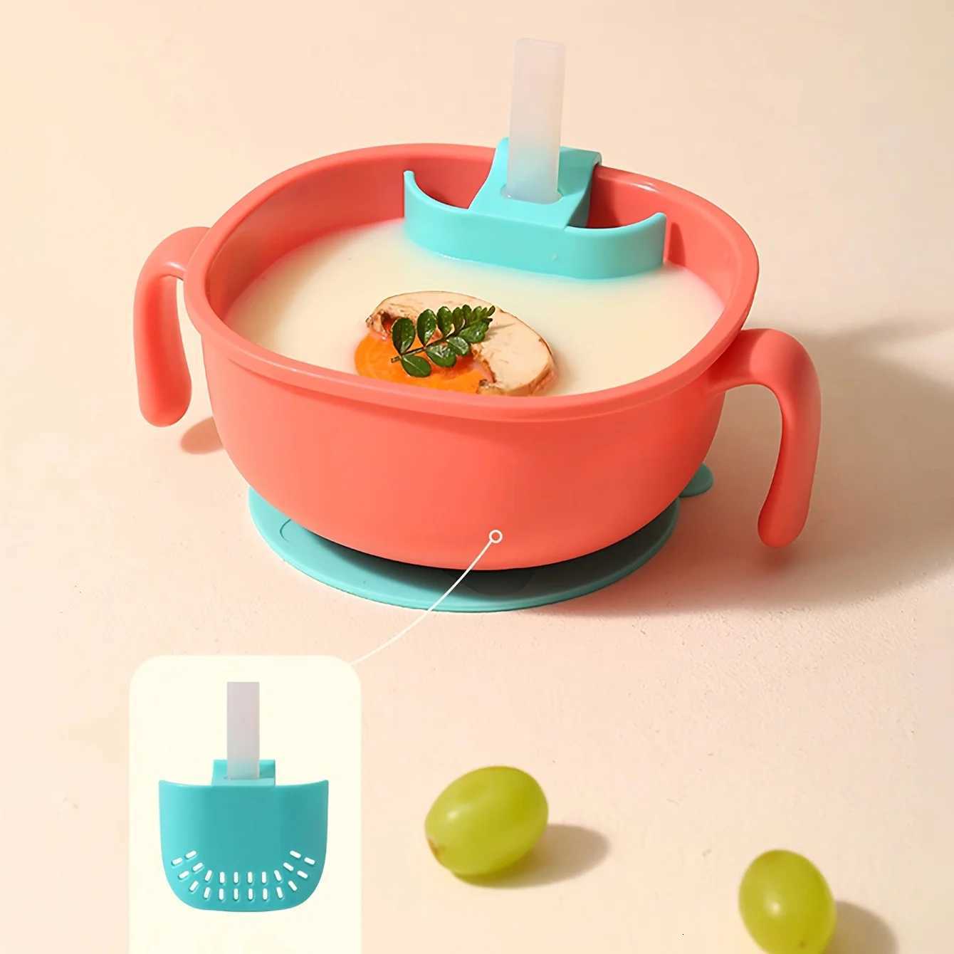 3-in-1 Baby Snack Bowl with Silicone Straw Cover Detachable Suction Kids Soup Bowl with Handle Portable Handle Cup for Outdoor X250806