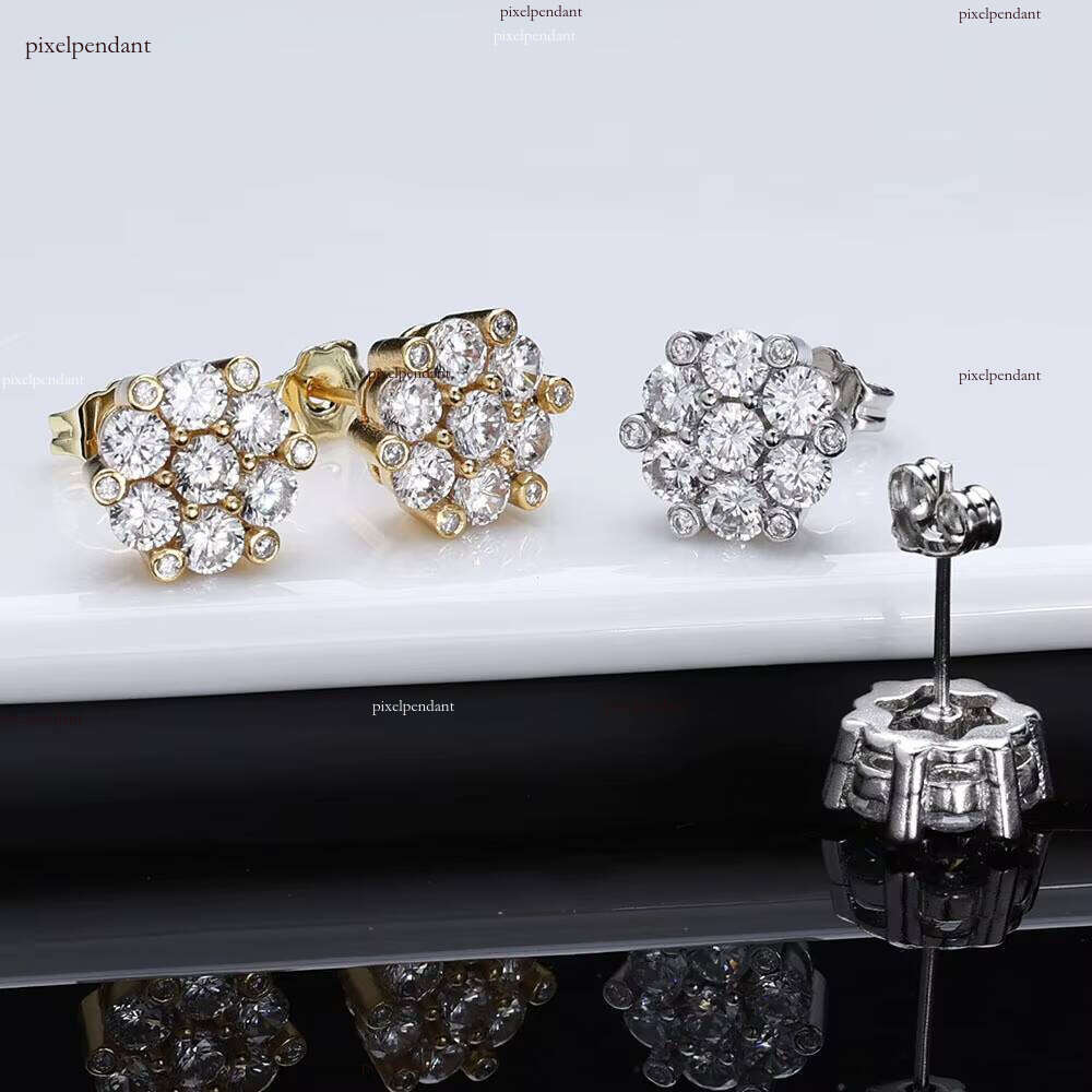 High Quality Moissanite Iced Out Fine Jewelry fashion Flower Stud Earrings for Women