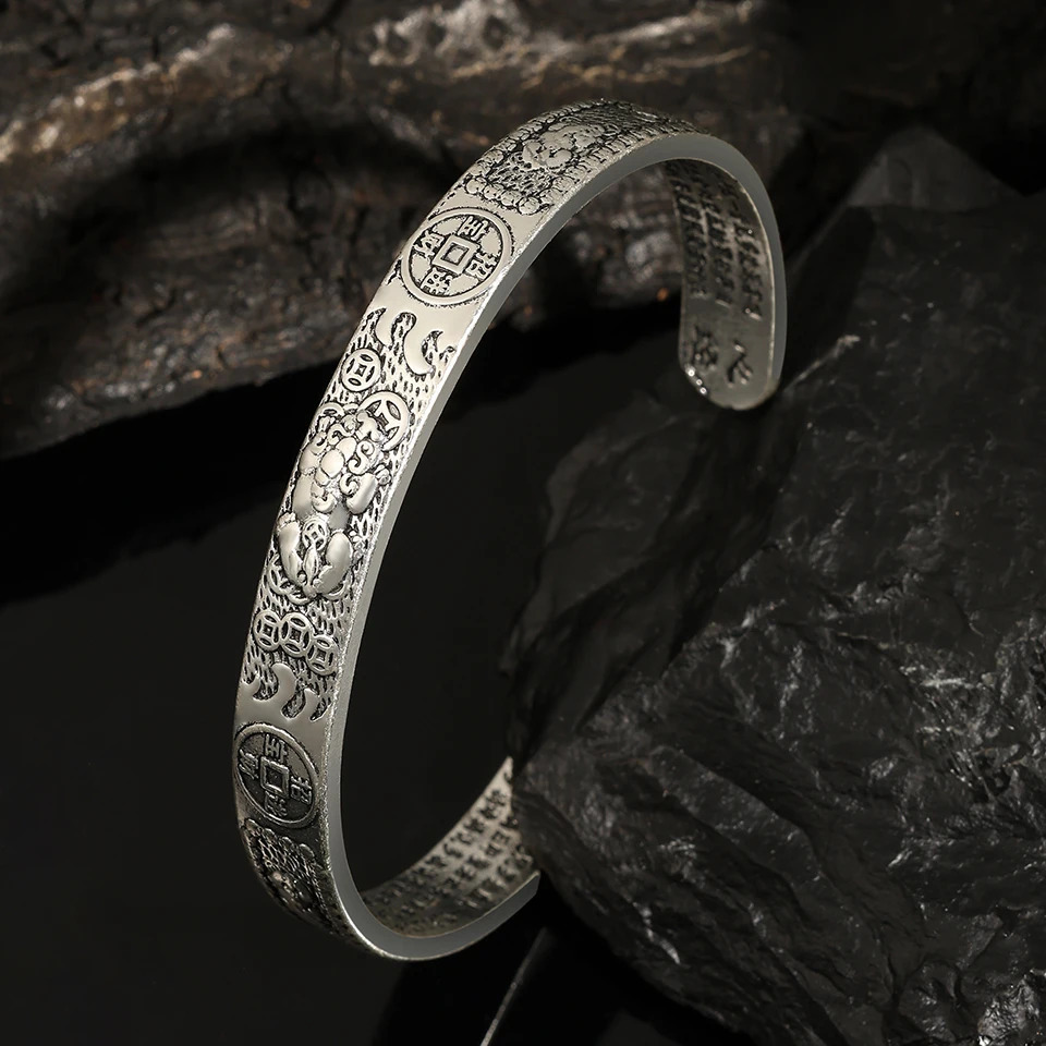 Premium Silver Color Bangles for Men Ethnic Style Vintage Simple and Domineering Opening Jewelry 250805