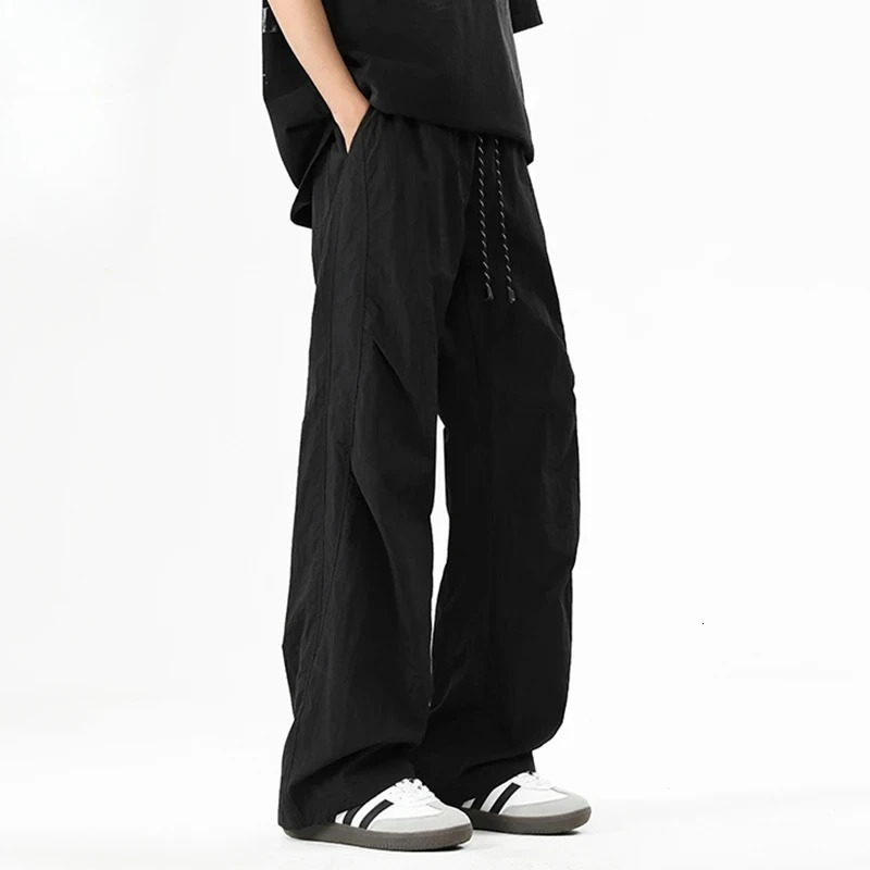 Cargo Pants Mens Spring Summer Harajuku Street Y2k Solid Color Drawstring Wide Leg Pants Outdoor Casual Fishing Sports Pants 250806
