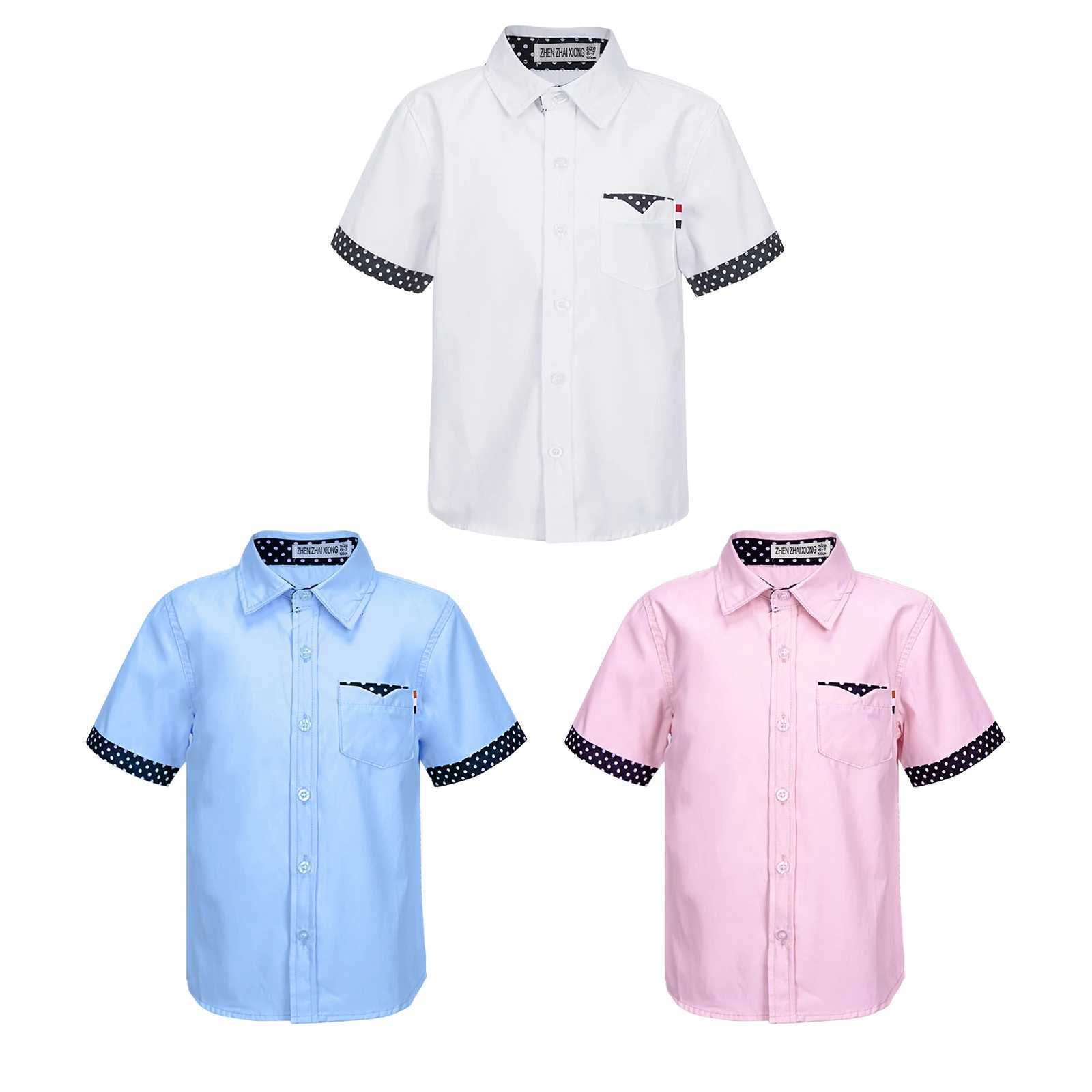 Kids Boys Casual Shirt Short Sleeve Turndown Collar Button Closure T-shirt Top Students School Uniform Suit Formal Dress Shirt X250806