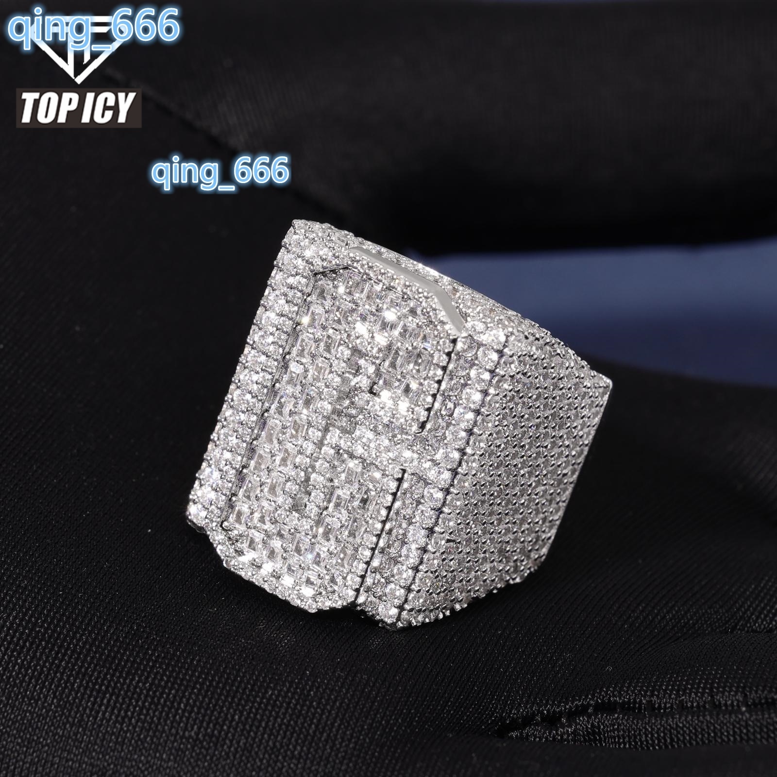 Luxury Square Custom Number Letter Brass With 18K Gold Plated Men Rings Full 5A Zircon Diamond Hip Hop Single Letter Ring