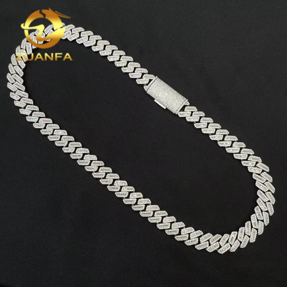 High Quality Hip Hop Jewelry Box Clasp S925 12mm Iced Out Hip Hop VVS Baguette Moissanite Diamond Miami Cuban Link for Men
