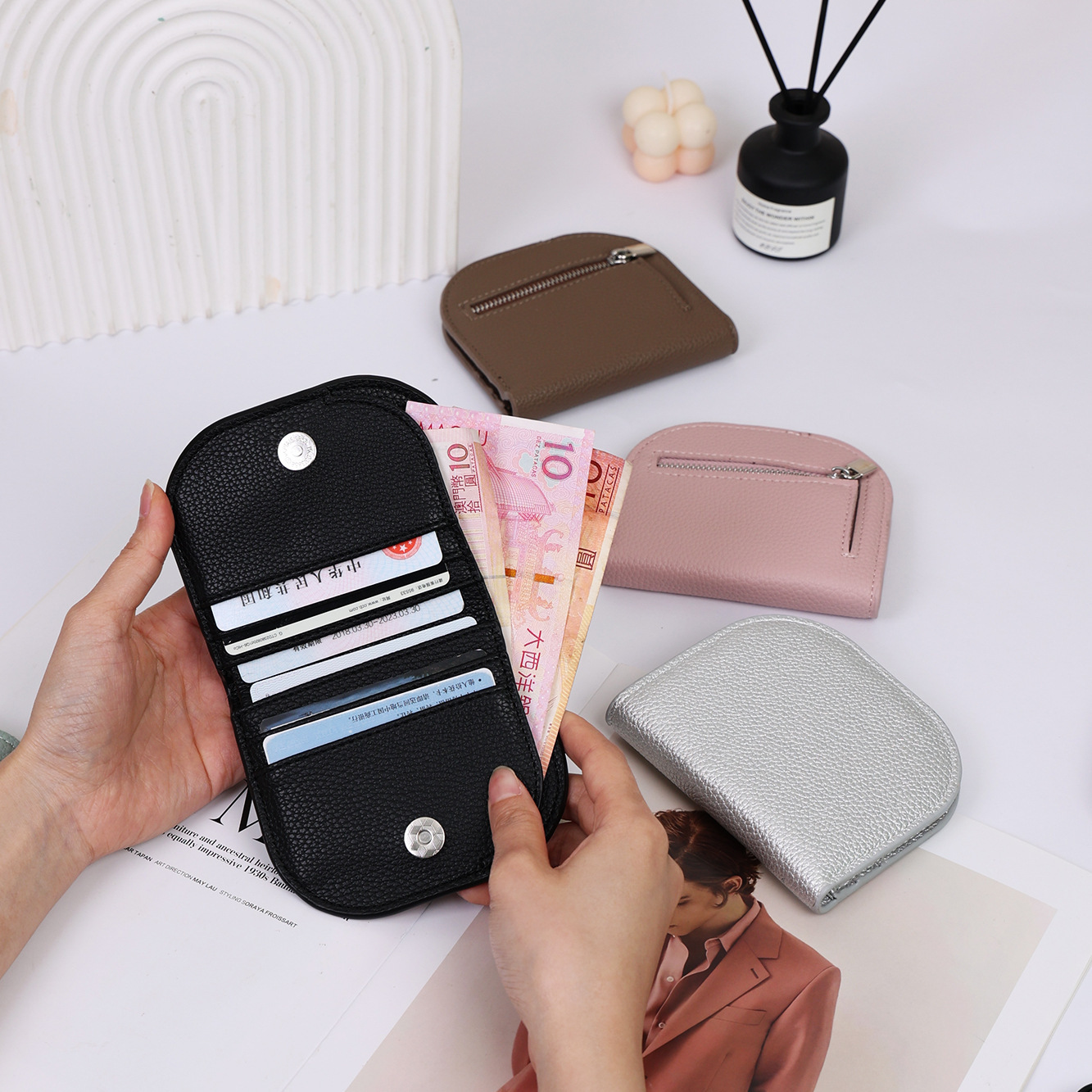 New Style Small Semi-Circle Solid Color Mini Coin Purse Simple High-End Multi-Card Slot Card Holder Women's Wallet