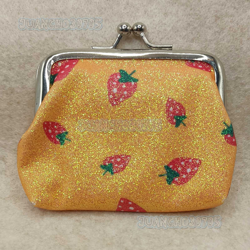 New Glitter Gold Powder Printed Strawberry Coin Purse Clutch Short Lipstick Organizer H250806