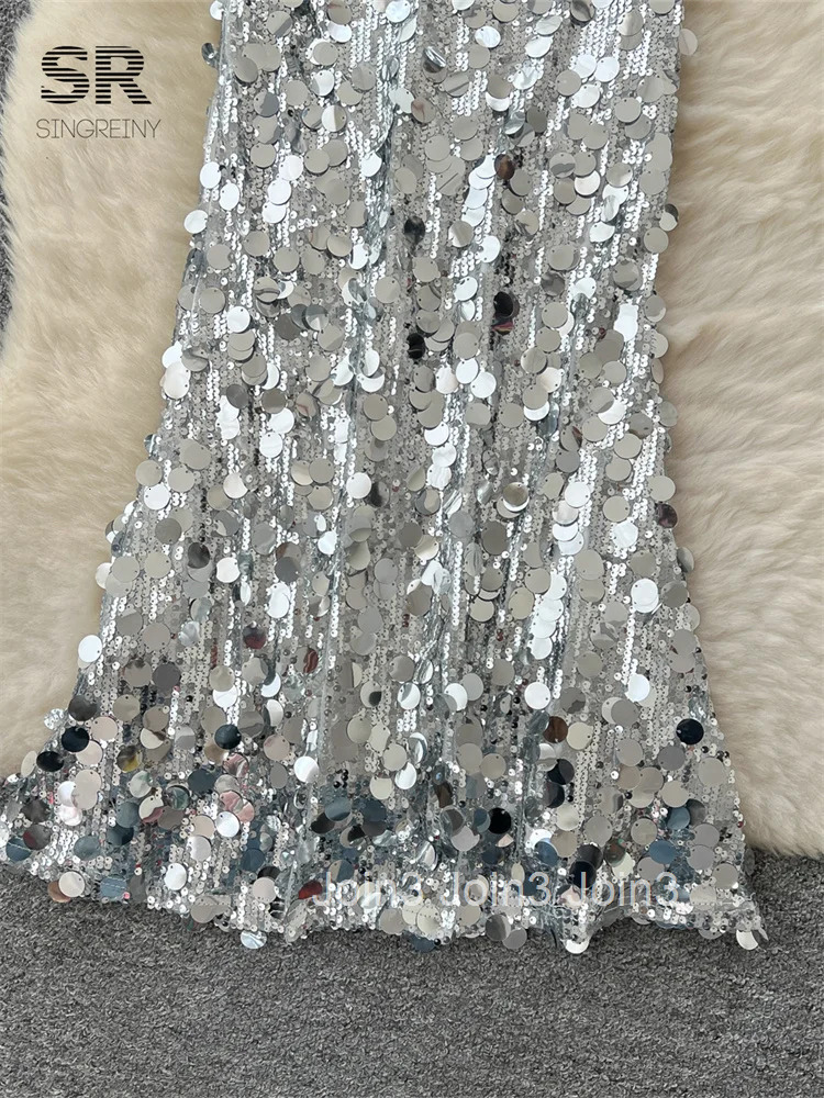 Light Luxury Sequins Party Dress Strapless Backless Lace Up Silvery Senior Sundress Ladies Sexy Bodycon Evening Dress