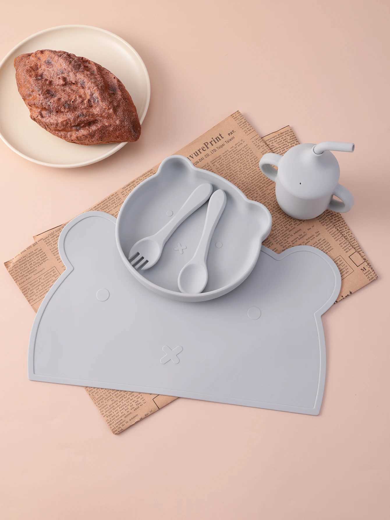 5PCS Silicone Baby Feeding Set Bear Design Suction Plate Bowl Spoon Fork Cup BPA Free Toddler Essentials Non-Slip Weaning X250806