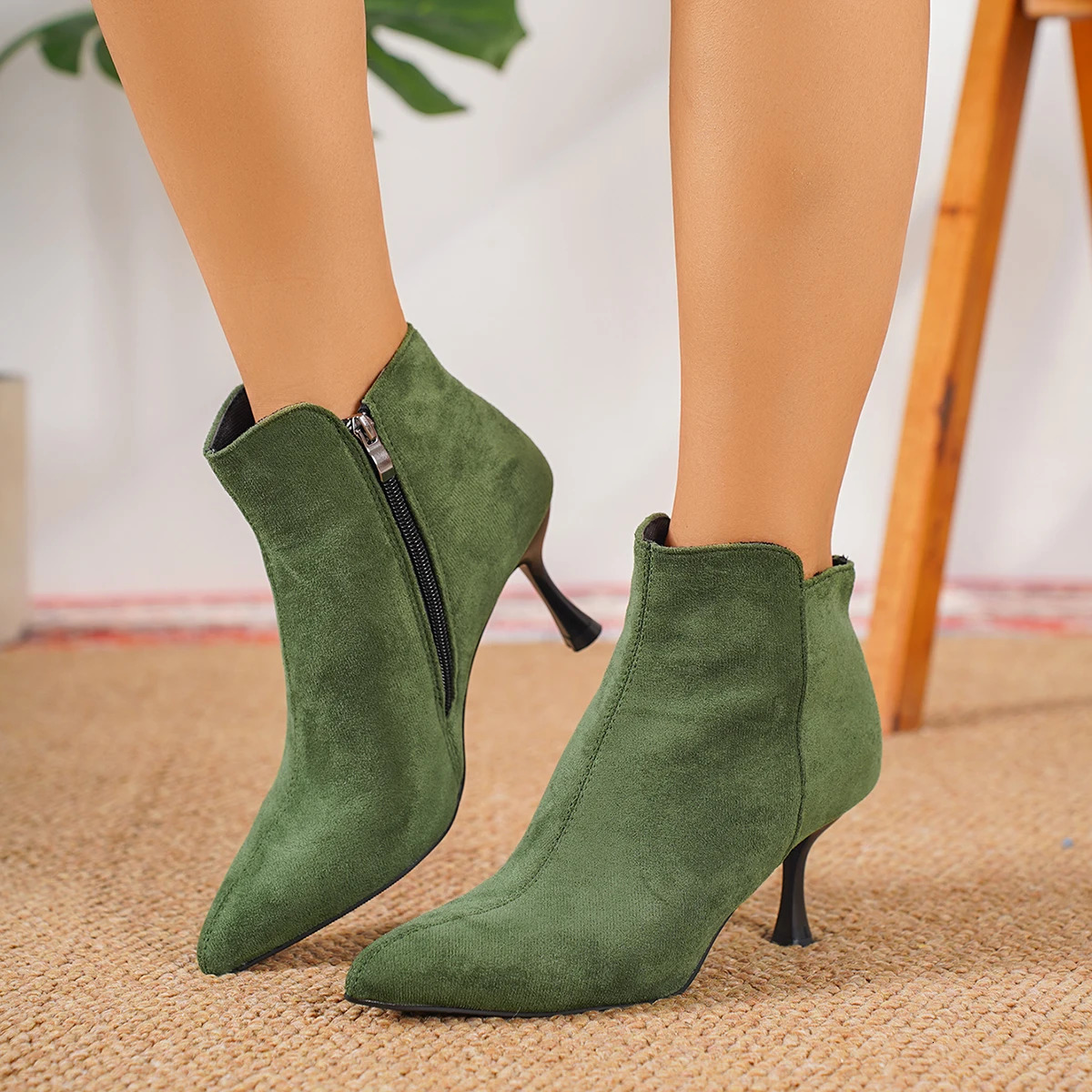 Women Ankle Boots Suede Pointed Toe Shoes High Heels Pumps Zip Womens Short Boots Elegant Autumn Mujer Botas Shoe 250805