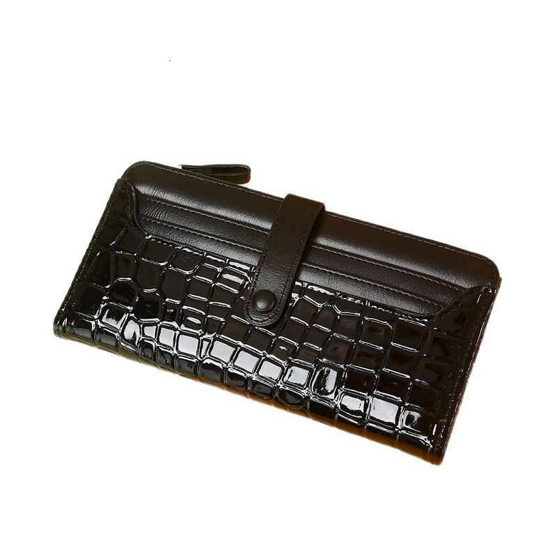 New Crocodile Pattern Zipper Multi-Card Slot Solid Color Simple Long Style High-End Large Capacity Wallet