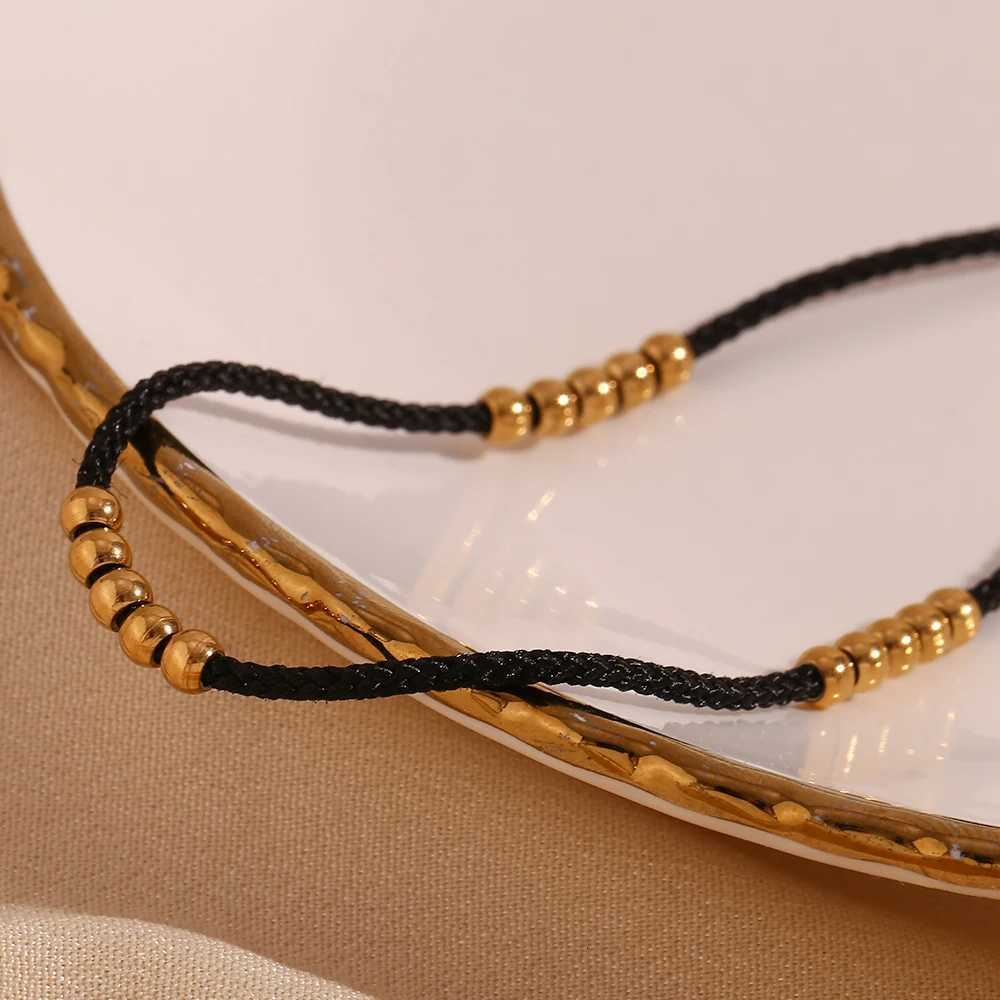 Black Rope 25 Steel Ball Anklet 316L Stainless Steel Jewelry Hypoallergenic 18K Gold Plated Women on the Leg Y250805