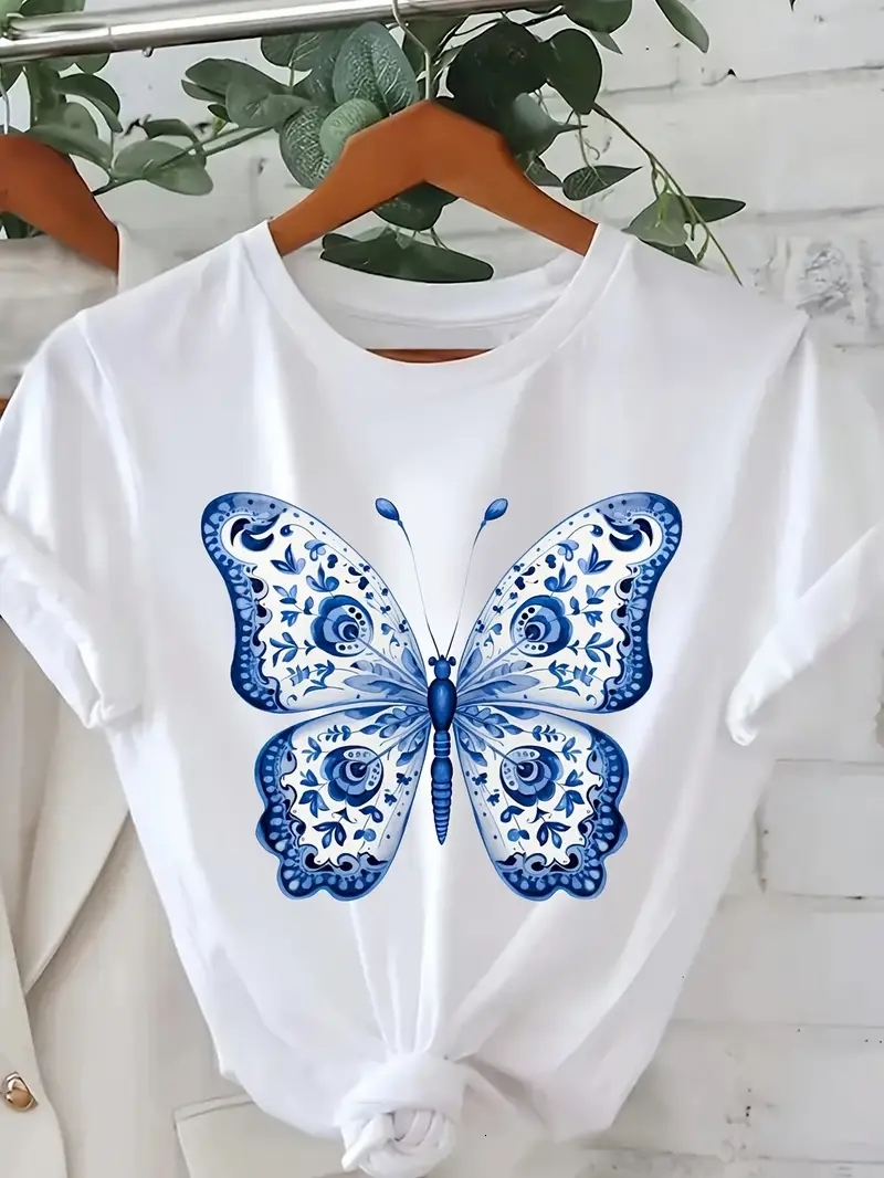Artistic Eclectic clothes women designer Tees 180g Cotton Plus Size Customizable Butterfly Floral Angel Wings print top US Warehouse 3Day Delivery 13f