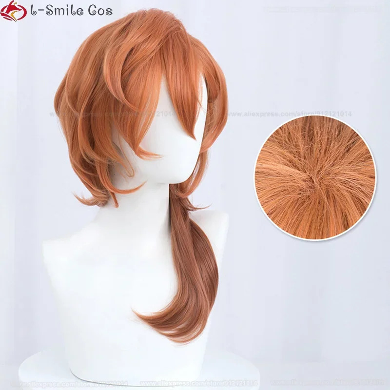 High Quality Anime Chuya Nakahara Chuuya Cosplay Wig 55cm Orange Gradient Cos Wigs Heat Resistant Hair Party Wigs Wig Cap 250805