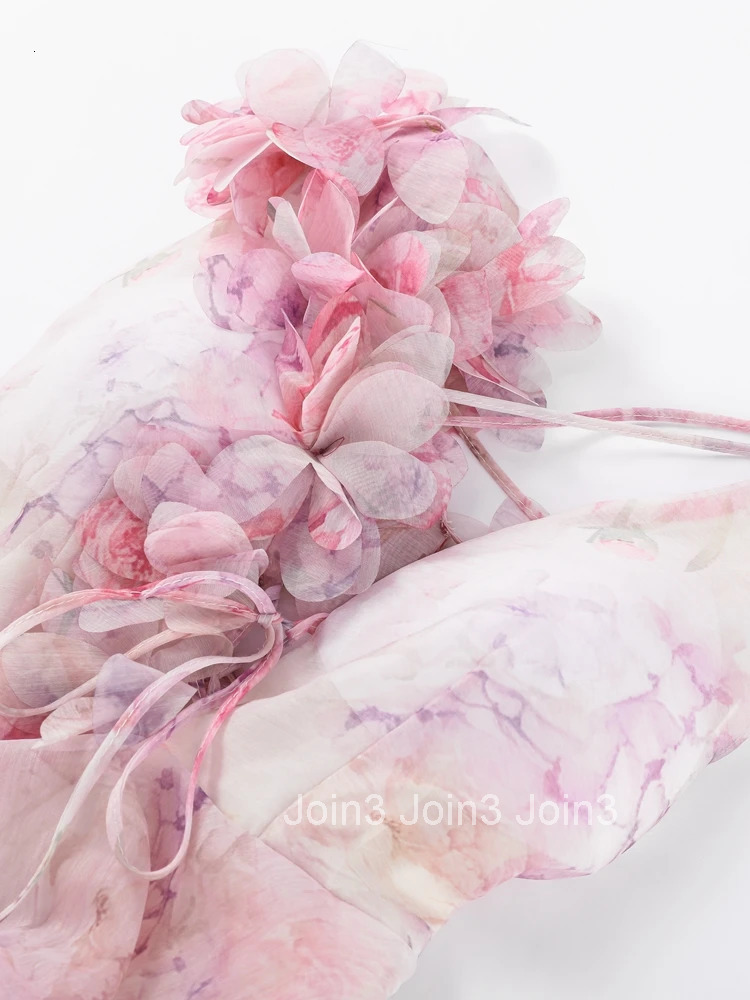 Elegant Floral Print Puff Sleeve Ball Gown Mini Dress Women 3D Flower V-neck Summer Beach Dresses Chic Holiday Evening Vestidos