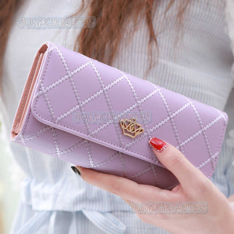 New Womens Wallet Long Multifunctional Diamond Crown Embroidered Three Fold Wallet for Women with Large Capacity Mobile Phone Bag H250806