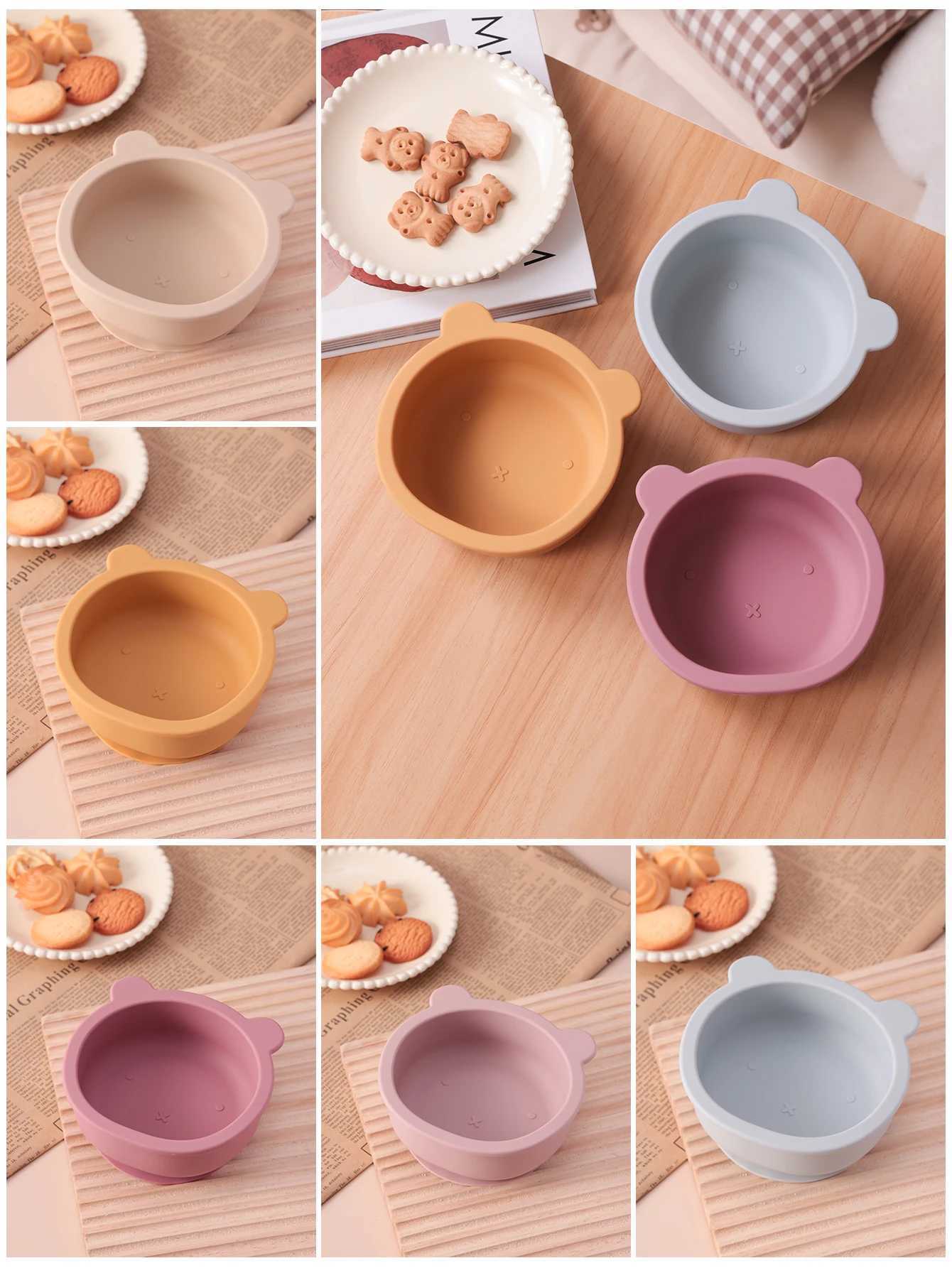 1PCS Bear Silicone Baby Bowl Suction Plate Self Feeding Dish BPA Free Toddler Training Essentials Non Slip Childrens Tableware X250806