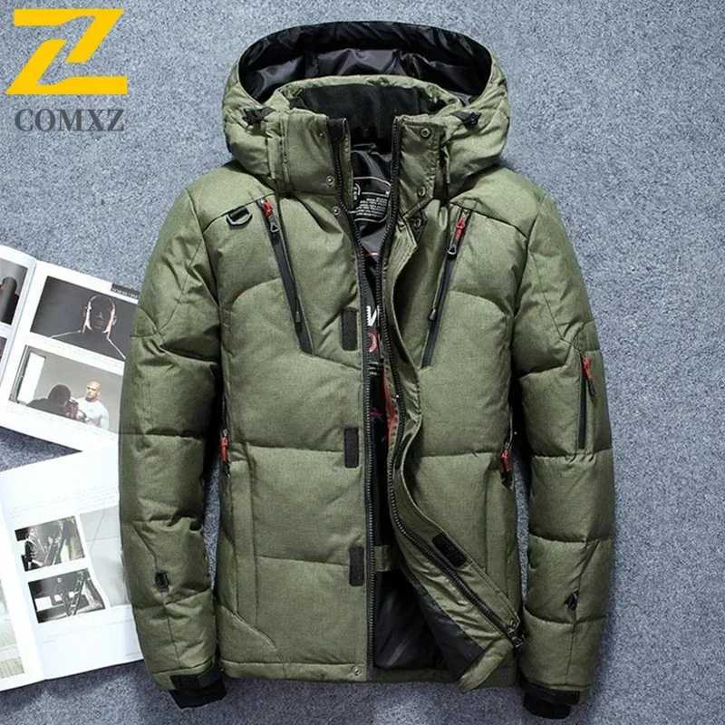 Winter Thickened Mens Down Jacket Climbing Hunting Hooded Warm White Duck Down Coat Mens Casual Lightweight Down Jacket Skiing W250806