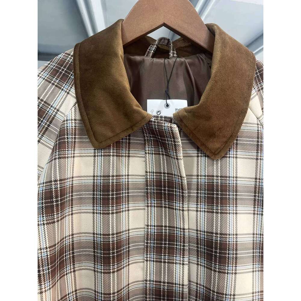 RARA Spring New French Romantic Women's Retro Plaid Cape Long Sleeve Cotton POLO Collar Jacket