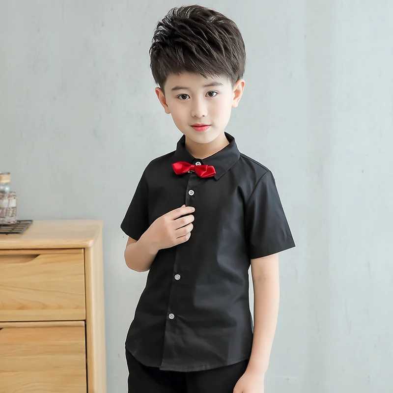 Teenage Boys White Shirt Summer 2022 Cotton Bow Design Boys Shirt Short Sleeve Big Boy Button Down Shirts Children Tie Blouse. X250806