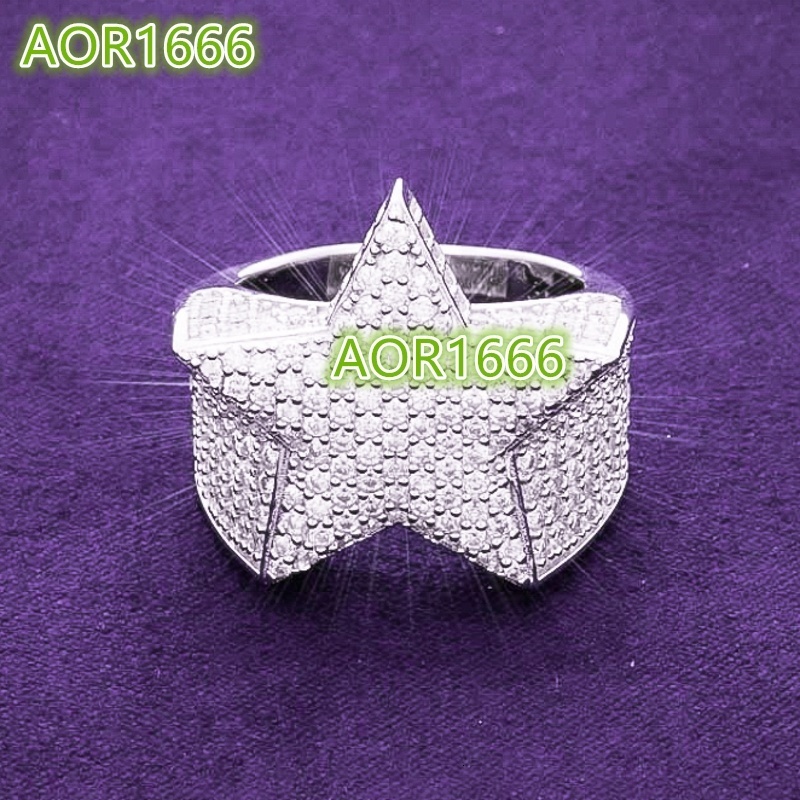 2024 Hip Hop Fine Jewelry Passd Diamond Tester 925 Sterling Silver Iced Out VVS Moissanite Cluster Star Ring for Men Women