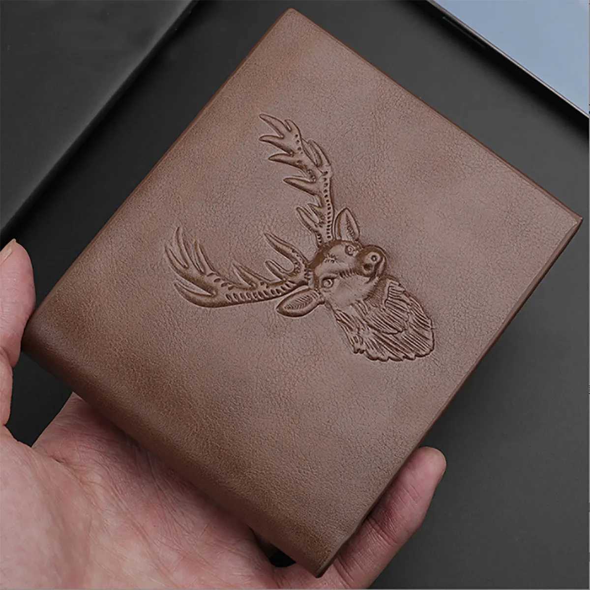 1pc Fashion Deer Head Relief Men PU Leather Wallet Short Slim Male Wallet Money Holder Money Bag Christmas Gift XJ250806