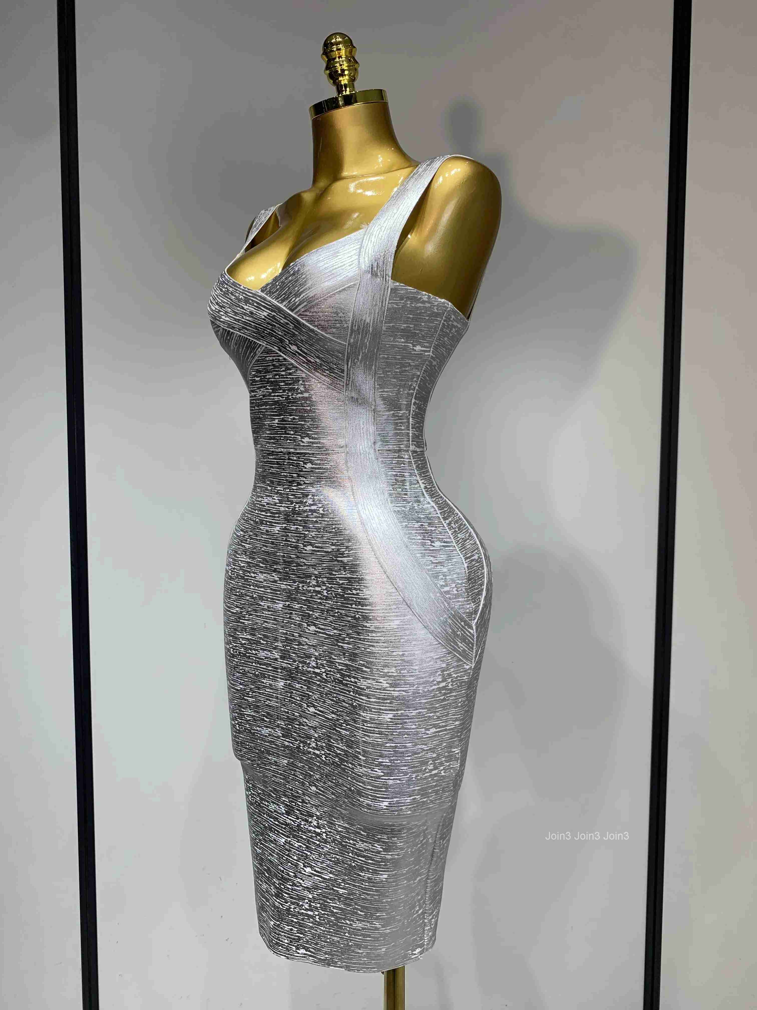 High Quality Women Sleeveless Bodycon Bandage Dress Celebrity Elegant Silver Gold Cocktail Party Birthday Dress Vestidos