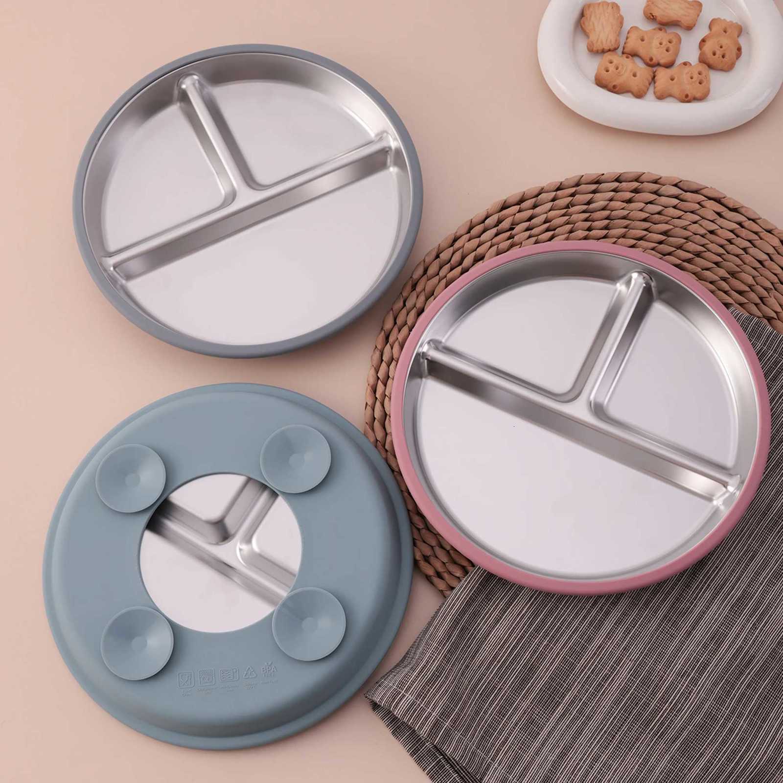 1PCS Color Kids Stainless Steel Plate Detachable Suction Dishes Baby Feeding Sucker Bowl Food Grade Silicone Food Tray Tableware X250806