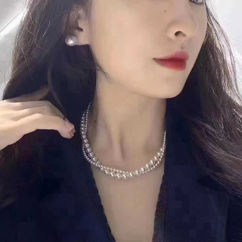 Stacked Wearing Double-layered Pearl Necklace Womens Simple Design Clavicle Chains Elegant Short Choker Jewelry for Party Y250805