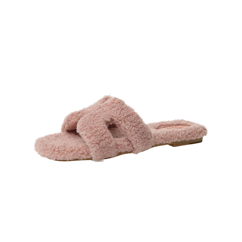 Free delivery designer Slippers Booties Half drag suede fur slippers for women one line drag for outdoor wear