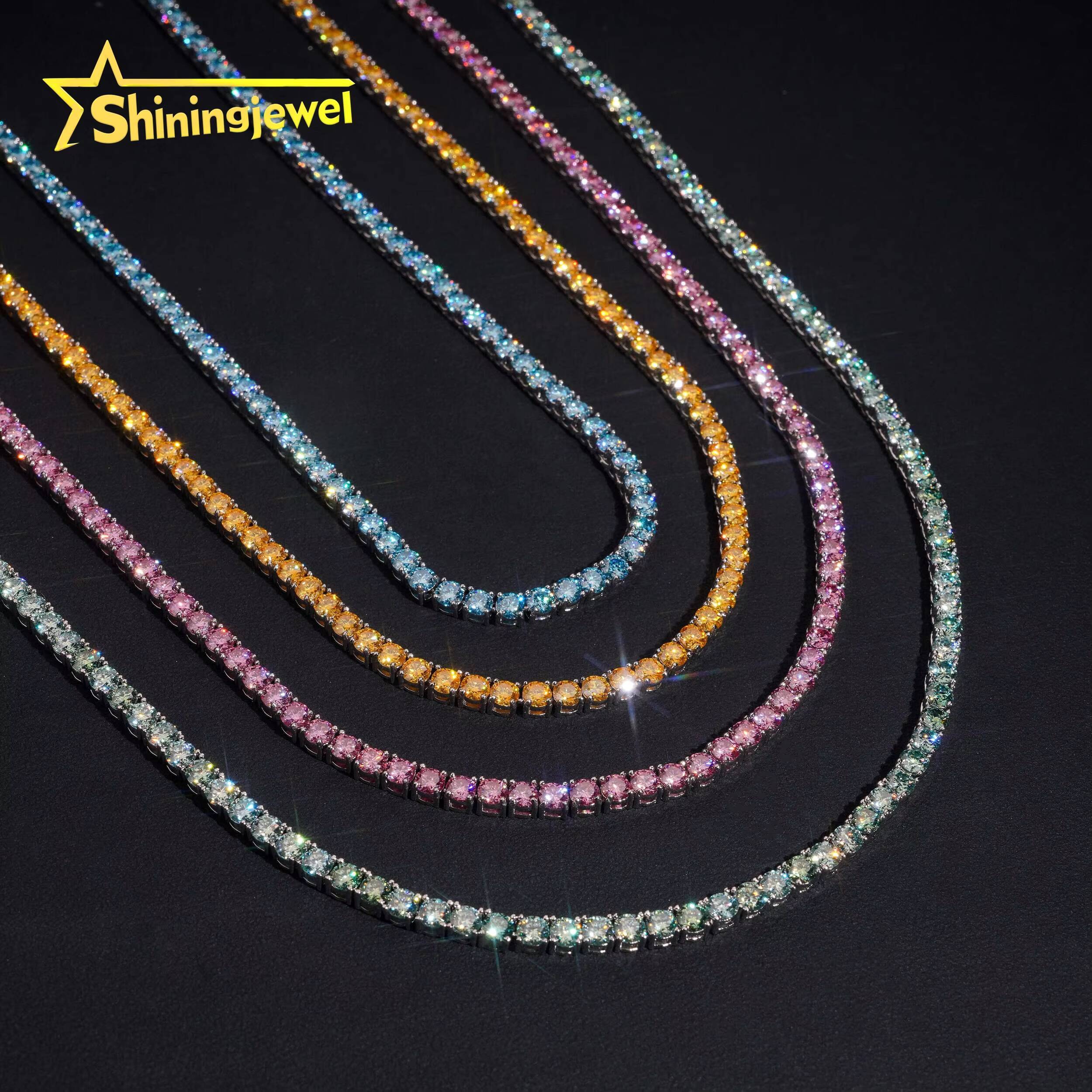 Classic Popular Pink Blue Yellow 925 Sterling Silver Hip Hop Color VVS Moissanite Tennis Chain