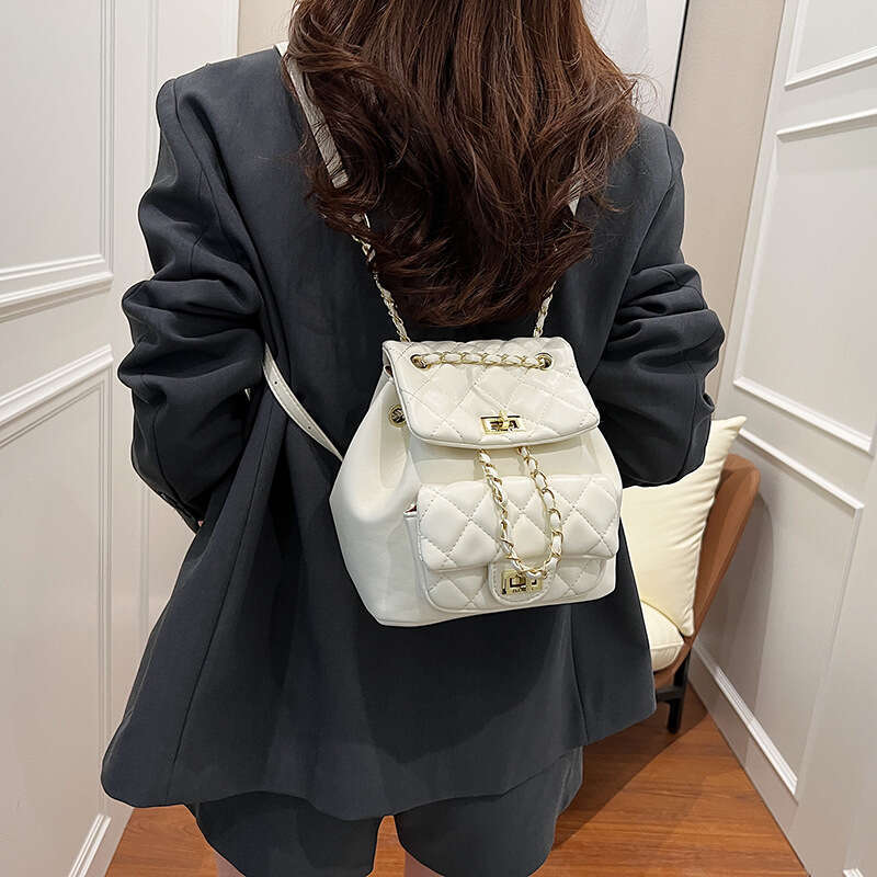 Mini backpack with chain decoration -2 pocket design, adjustable shoulder strap, perfect for women's daily use and travel