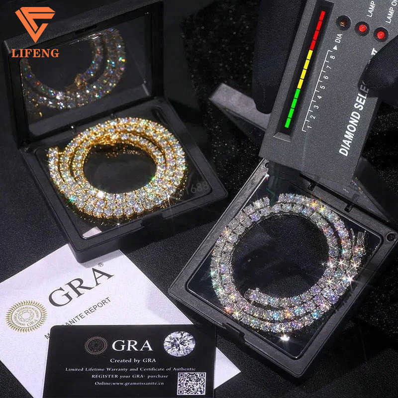 2mm 3mm 4mm 5mm 6mm VVS Moissanite Diamond Tennis Chain Necklace Bracelet for Women Iced Out Hip Hop Tennis Chain 925 Silver