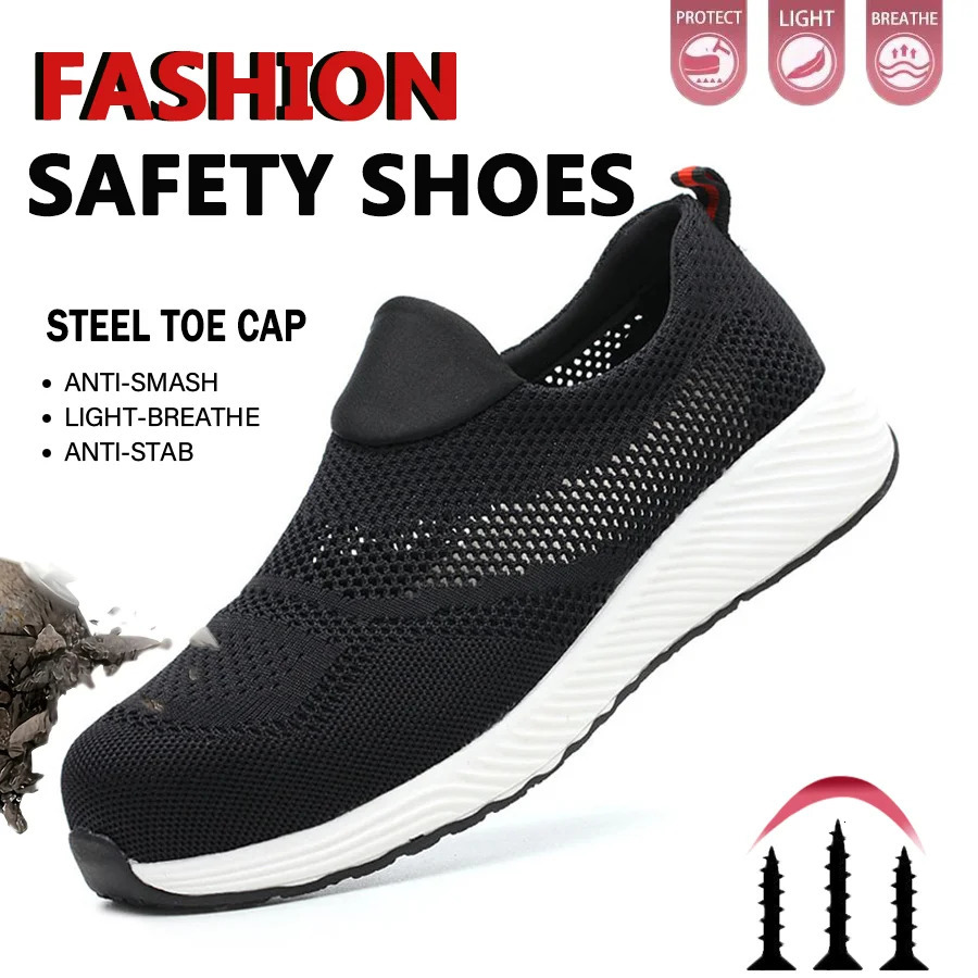 Steel Toe Anti-Puncture Mens Safety Shoes Summer Lightweight Breathable Work Safety Shoes Men Women Work Sneakers 250731