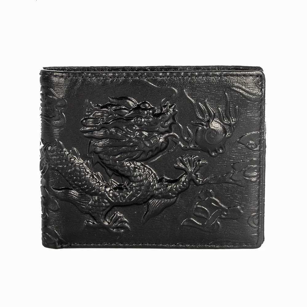 Genuine Leather Short Wallet Fashion 3D Dragon Embossed Purse Cowskin Leather Men Purse Card Wallet Bifold Wallet with ID Window XJ250806