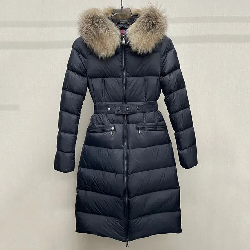 888A Designer Women's Winter Long Down Coat Coats Windbreaker with Leather Collar Embroidered Letter Badge Winter Long Jackets Puffer Bomber