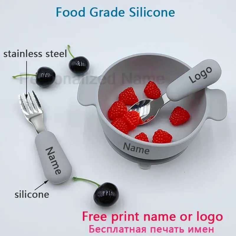 Baby Silicone Sucker Bowl Childrens Dishes Bear Face Plate Kids Tableware Set Personalized Name Feeding Plates BPA Free X250806
