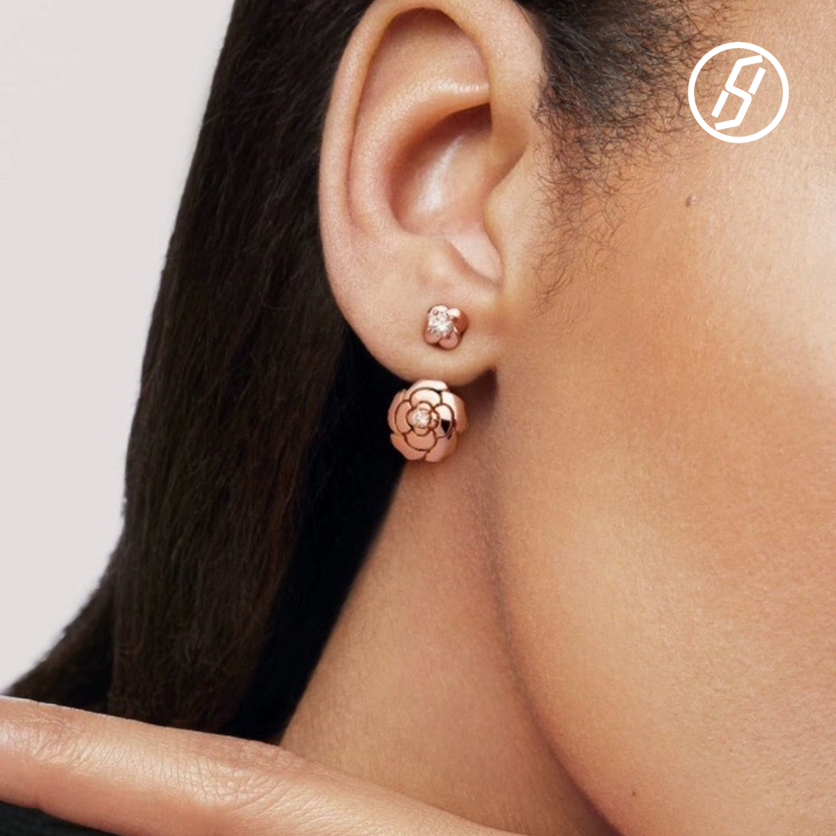 S925 Silver Rose Gold Camellia Double Flower Earrings New Style Flowers Zircon Earrings Advanced Craftsmanship Design Designer Jewelry Women Original 