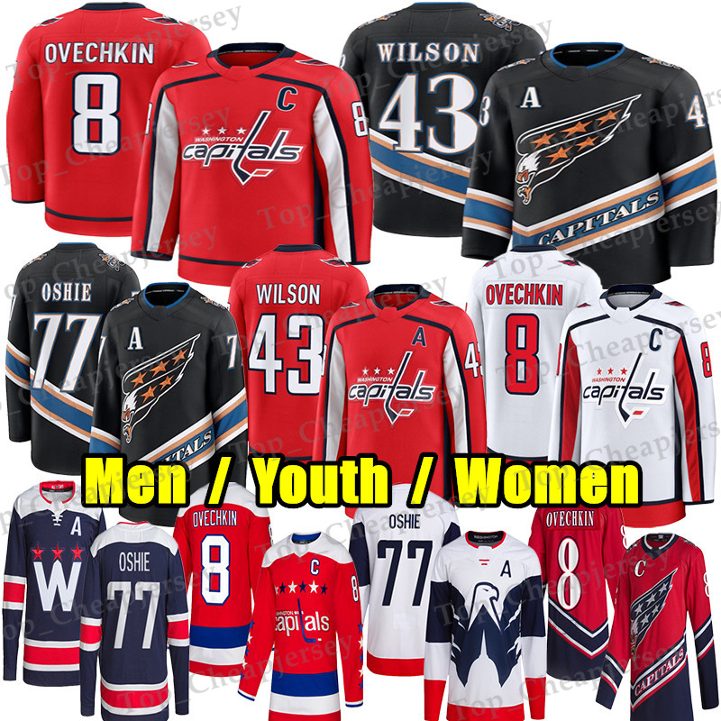 #8 Alex Ovechkin washingtons hockey jersey capital jersey #77 TJ Oshie Dubois Tom WilsonS Logan Thompson Jakob Chychrun Charlie Lindgren Nicklas Backstrom jerseys