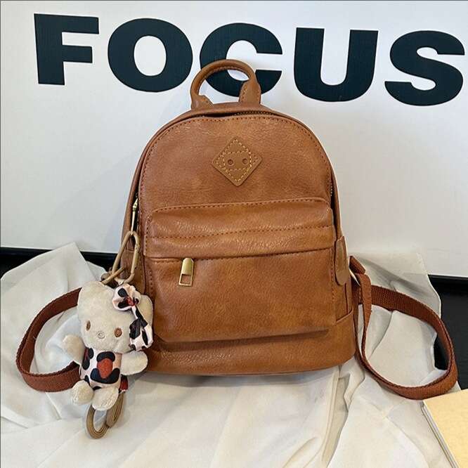 Designer Women's Soft Leather Academy Style Fashionable Multi functional Solid Color Small Backpack, Suitable for Daily Commuting, Travel, and Le