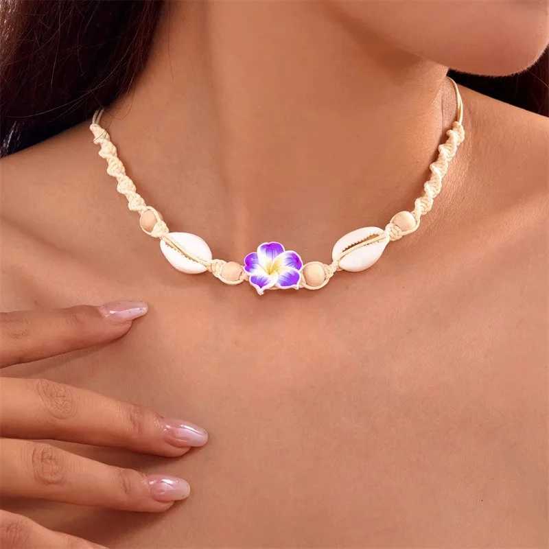 Bohemia Sea Shell Choker Necklace For Women Fashion Summer Sweet Flower Pendant Hand-woven Rope Neck Chain Jewelry Accessory Y250805