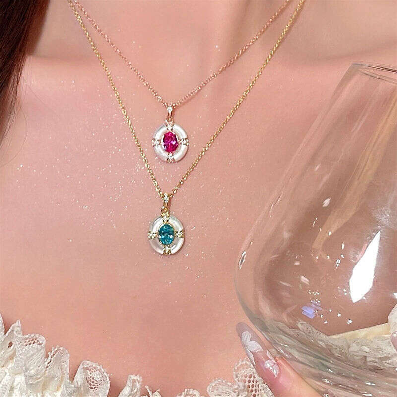 Natural Aquamarine White Mother-of-Pearl Necklace for Women, Gold-Plated Vintage Paraiba Collarbone Chain, High-End Niche