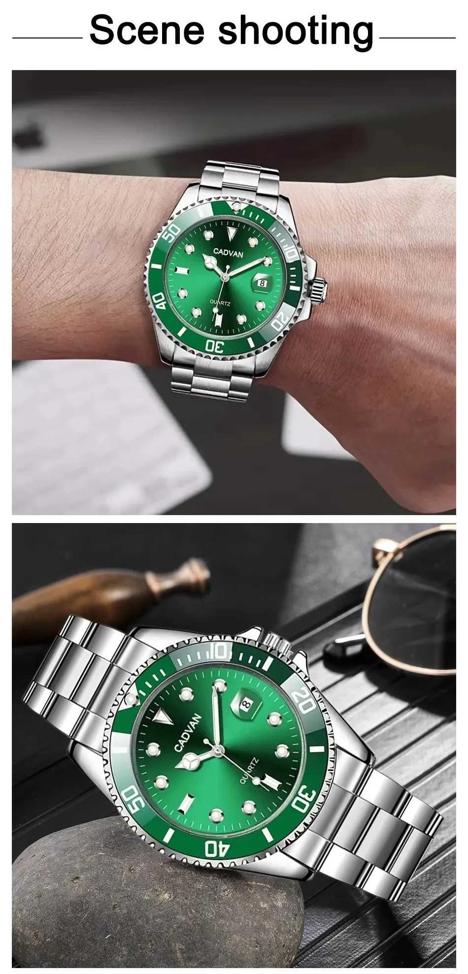 Fashion Casual Clock Mens Business Quartz Watch Calendar Green Water Wok Ghost Sport Mens Wristwatch W250806