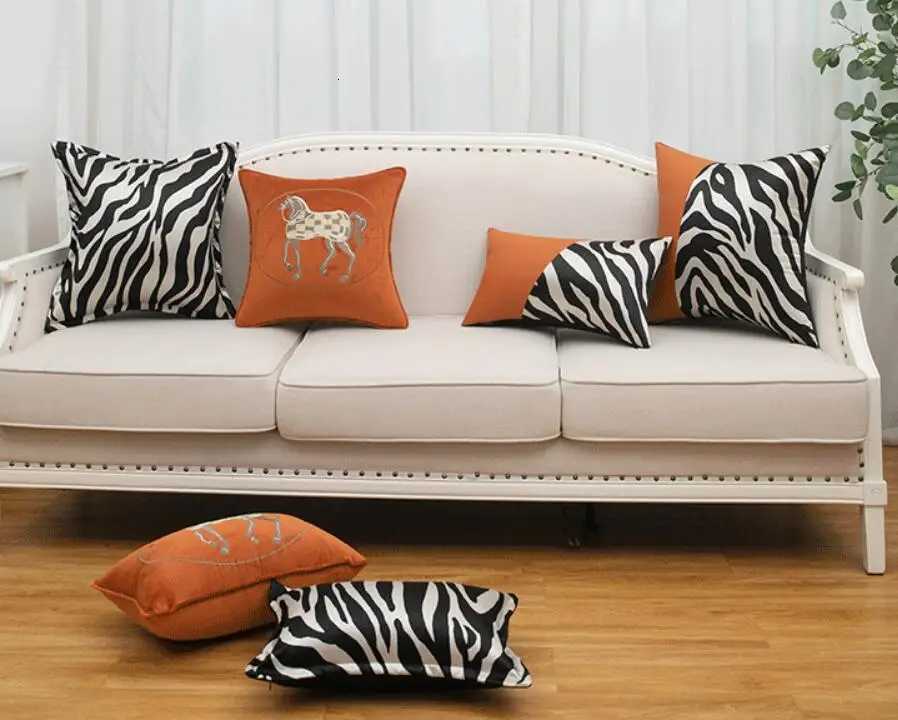 light orange veet horse cushion zebra skin pattern case lumbar cover