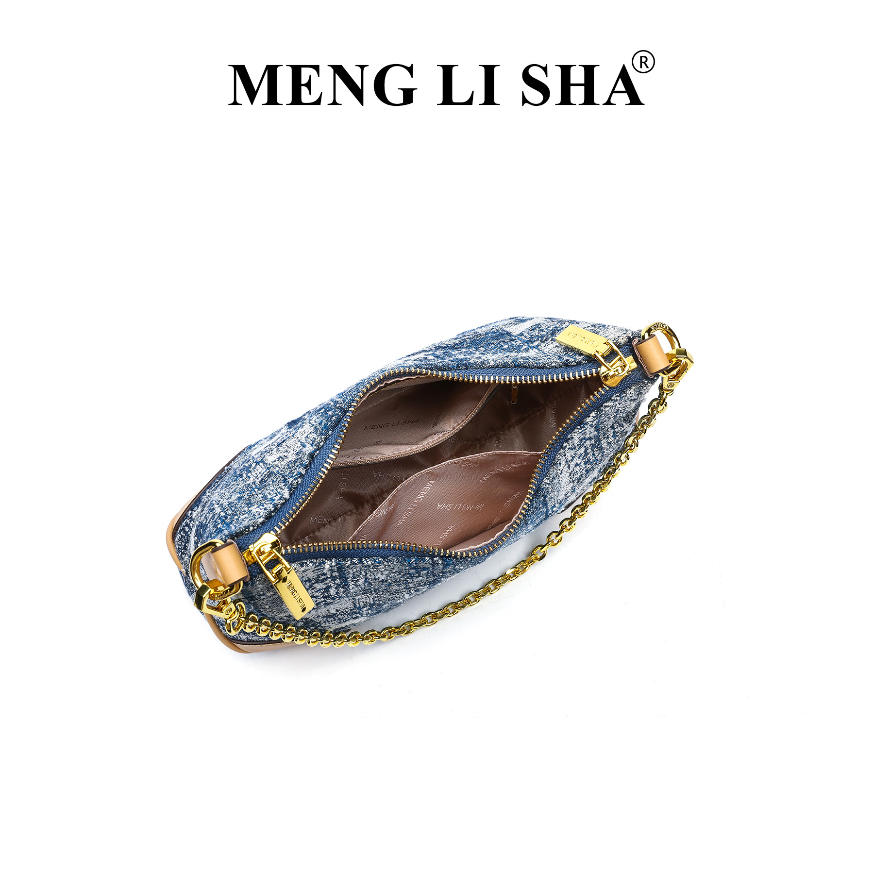 MENG LI SHA Women's 2025 New European and American Retro Denim Single - shoulder Underarm Ox - horn Bag Versatile Commuting - friendly Large - ca