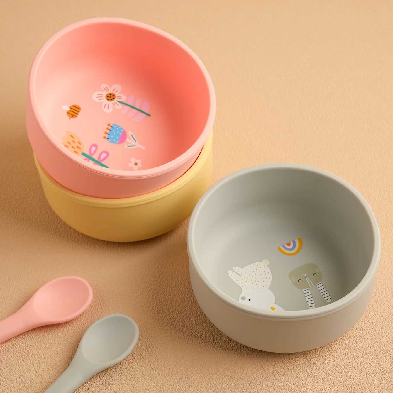 1PCS Baby Silicone Feeding Bowl Cartoon Pattern Baby Dishes Plate BPA Free Food Container Newborn Training Weaning Tableware X250806