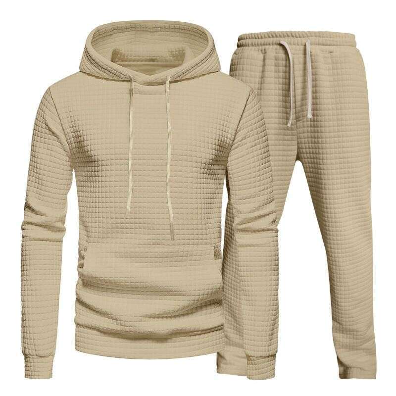 Designer Leisure High Quality Men's Clothing jacquard small square hooded sweater trousers casual sports men's suit